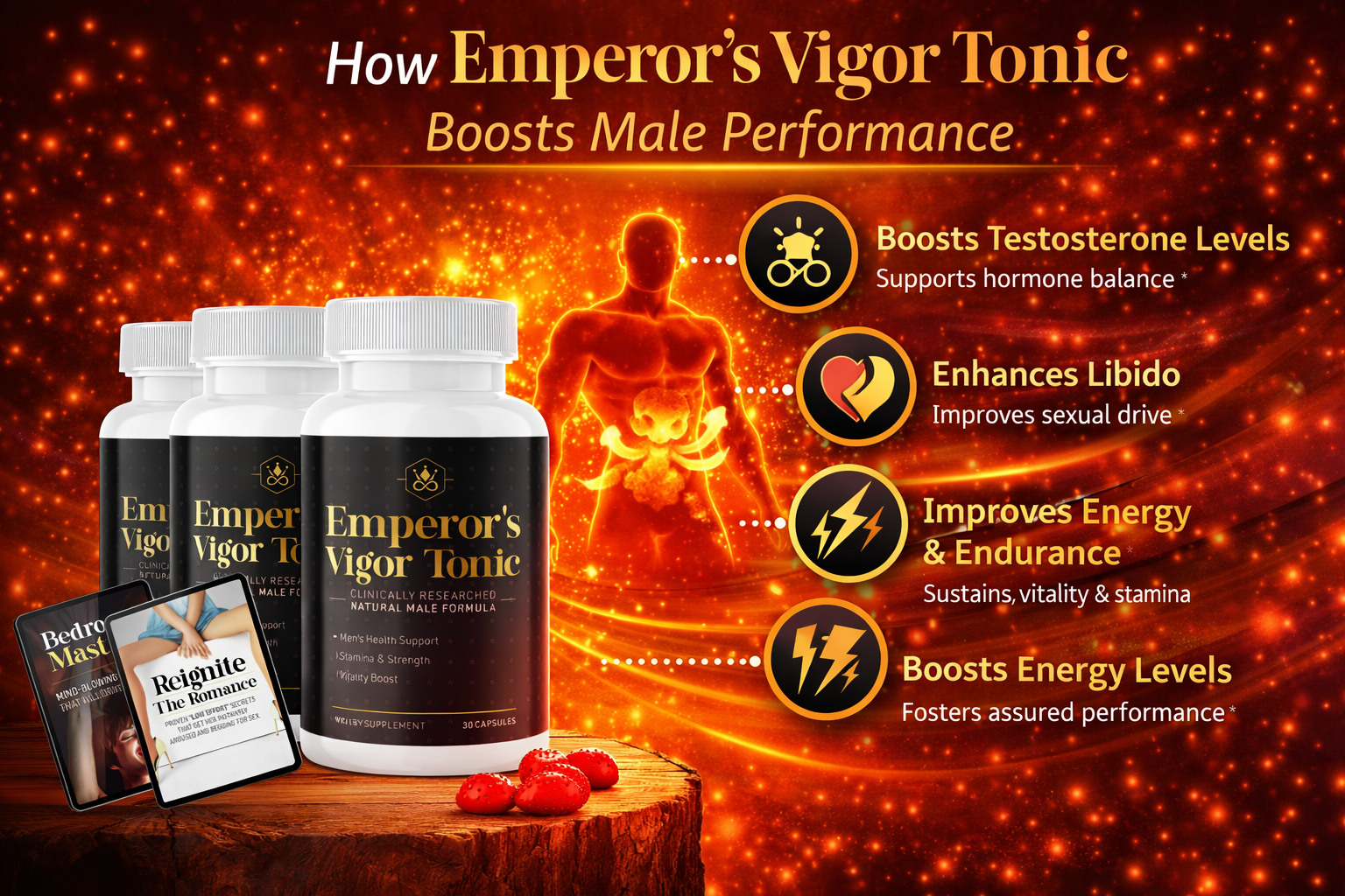 How Emperor’s Vigor Tonic supports male vitality — healthy blood flow, testosterone support, stress response, and steady energy